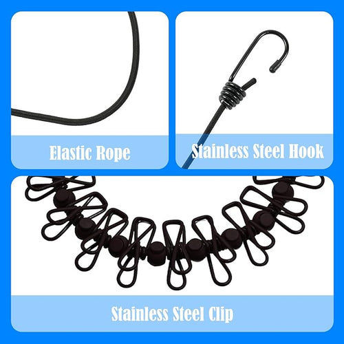 2 Pack Camping Clothesline Portable 12 Clothespins, Black Camping Accessories Travel Clothesline for Outdoor Indoor, Retractable Clothes Line Elastic Clothesline for Camper Hotel Room