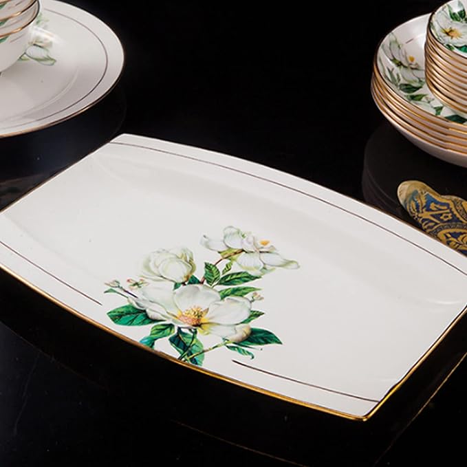 Bowl and Plate Sets White Ceramic Porcelain Decals Tableware Set Include Dinner Plate Dessert Plate Suitable for Family Hotel Restaurant