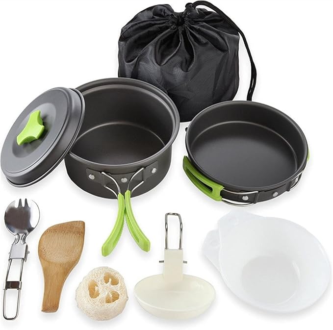Portable Camping Tableware Cooking Set Outdoor cookware pan Pot Bowl Spoon Fork Utensils for Hiking Picnic Travel Wild campismo