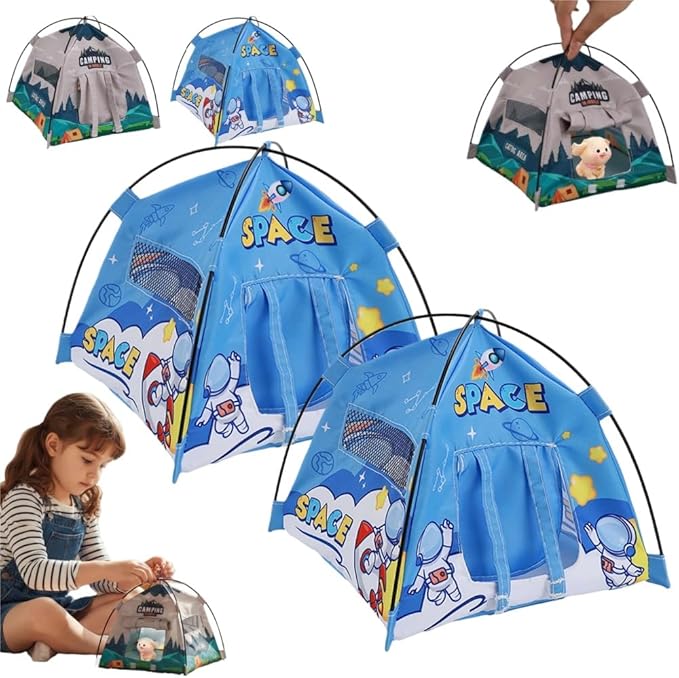 2PCS Miniature Cute Tent,1:12 Scale Miniature Camping Tent, 6.7 Inch Realistic Doll House Tents,Handmade Mini Tents for Diorama Displays,Photography Props,Birthday Gift Decor