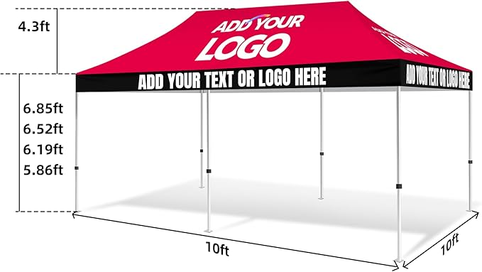 Custom Canopy Tent 10x20 with Logo, Personalized Pop Up Vendor Tent Business Tents for Trade Show Events Advertising, Nano Fabric Water Repellent Heavy Duty