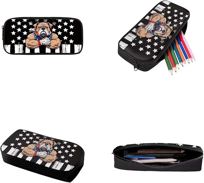3 Pieces American Flag and Cool Dog Pattern School Bag Set for Boys, Students Book Bag with Large Capacity Lunch Box Pencil Case, Bags Set for Picnic Hiking Camping