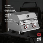 GasOne Portable Propane Grill – 16-inch Stainless Steel Tabletop Grill – Tabletop Gas Grill with Heat Control and Built-In Thermometer – Large Cooking Area – Ideal for Outdoor, Camping, Travel, RV