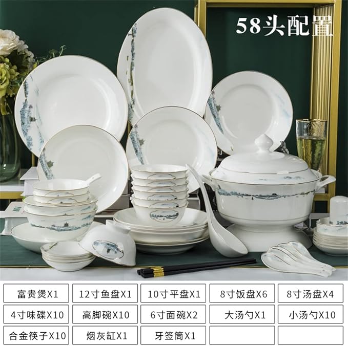 Retro Household Bone Porcelain Tableware Dishes Dishes and Chopsticks Set