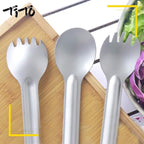 TiTo Titanium Long Handle Spork and Spoon Eco-Friendly Ultralight Portabale Flatware for Outdoor Camping Backpacking Hiking Travel Picnic Tableware with Bag (2Pcs Sandblasting)