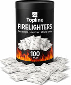 Instant Fire Starter Lighters Multipack - 100 Odourless Firelighters Sachets in Tube Storage Box. Fire Lighters for Wood Burners, Fire Logs, Charcoal BBQ. Waterproof Firelighters for Open Fires