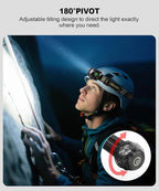 High Lumens LED Rechargeable Headlamp for Adults - Hard Hat Light Running Head Lamp Headlight with Red Light, Magnet, 180° Tilt, Detachable Flashlight & Headband, Outdoor, Emergency Use 1PC