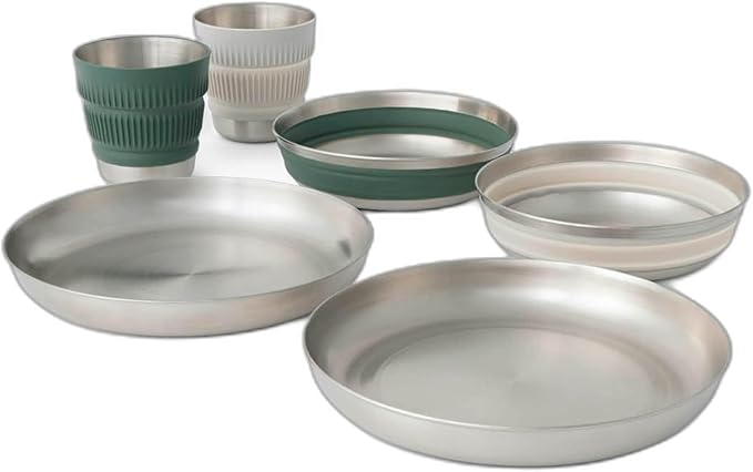 Sea to Summit Detour Stainless Steel Collapsible 2 Person Camp Dinnerware Set (2 Plates, 2 Bowls, 2 Mugs)