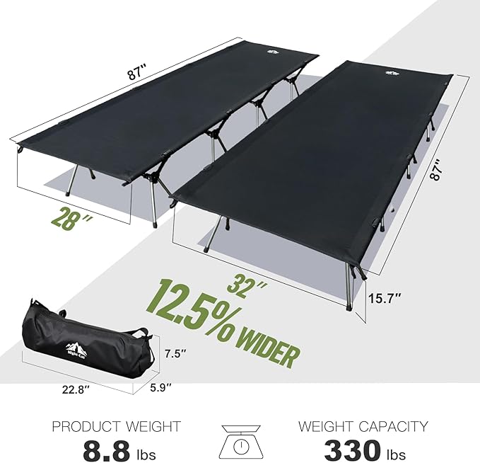 Night Cat Camping Cot Bed - Portable Folding Sleeping Cots for Adults 1-Person Outdoor Elevated Off-Ground Beds Easy Set-up Army Sleeping Bed 87"x32"