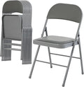 DUMOS 8 Pack Folding Chairs with Padded Cushion and Back - PU Leather Stackable Portable Dining Chiars Set, for Home and Office, Conference, Wedding, Party, Patio, Garden, for Indoor Outdoor, Grey