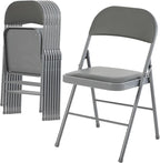 DUMOS 8 Pack Folding Chairs with Padded Cushion and Back - PU Leather Stackable Portable Dining Chiars Set, for Home and Office, Conference, Wedding, Party, Patio, Garden, for Indoor Outdoor, Grey