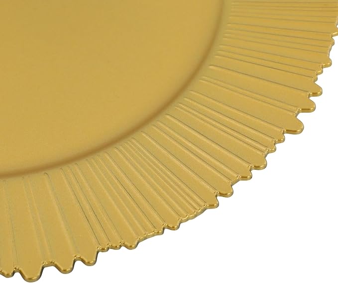 CNCEST 100 Pcs Antique Charger Plates Bulk 13 Inch Plastic Embossed Plate Chargers Round Floral Plates for Wedding Decorative Chargers for Table Dinner Kitchen Party Decoration(Gold,100PCS)