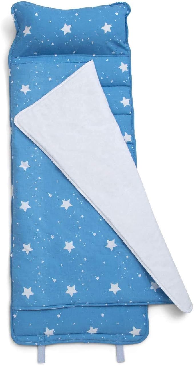 Delta Children Nap Mat - Includes Pillow & Blanket for Toddlers and Kids; Features Carry Handle w/Strap Closure and Name Tag; Rollup Design is Ideal for Preschool and Daycare; Personalization Optional