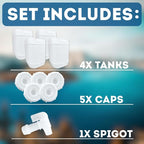 5-Gallon Stackable Water Storage Containers, 5Lids + 1 Spigot, Easy Fill, Survial Supply Emergency Water Storage for Camping and Disaster Preparedness, RV, 20 Gallon (4 Tanks)