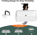 Ice Cooler Table with Drain, Two-Tier Plastic Folding Tables, with Removable Matching Skirt and Shelf, Indoor Outdoor Use for Party Camping Picnic Fishing Cleaning, 440 lbs Capacity