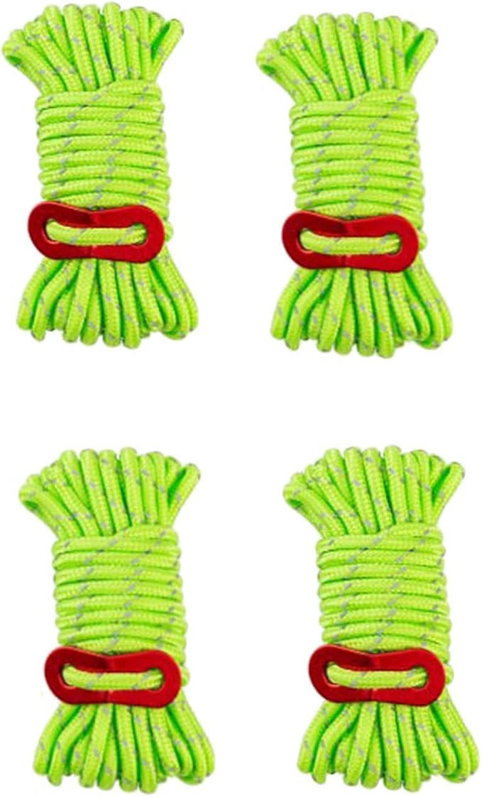 4 Pieces Tent Cords Reflective Guy Lines Heavy Duty Outdoor Climbing Ropes Lightweight Drawstring Bag Supplies for Hiking Travel Camping Backpacking S, Green