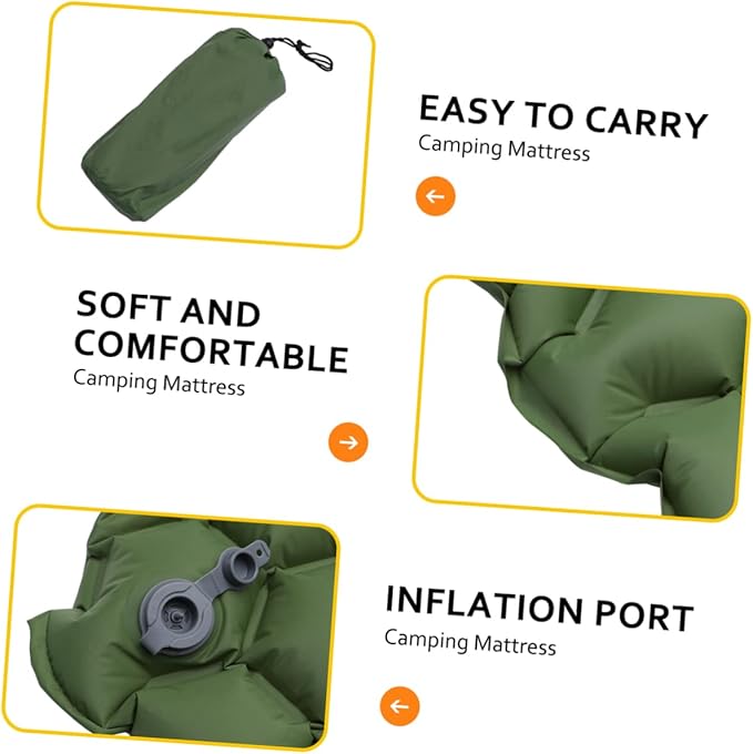 Outdoor Inflatable Sleeping Pad Camping Mat for Tent Hiking Backpacking Compact Portable Design Green