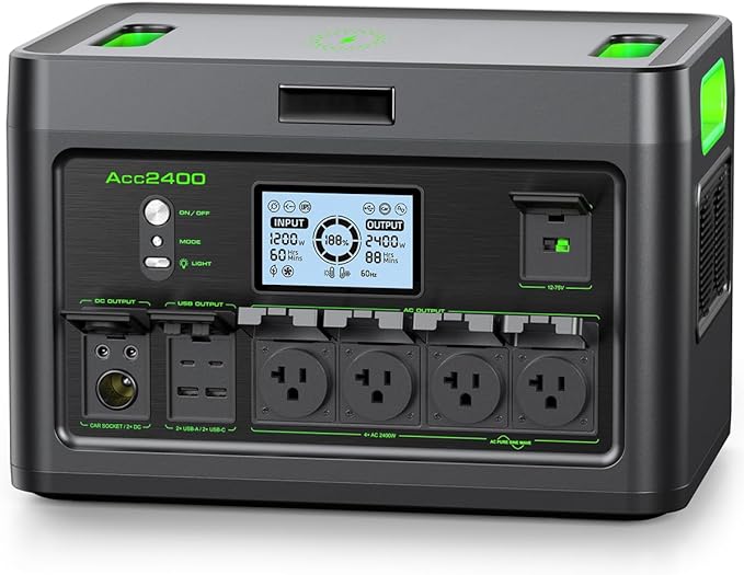Solar Generator 2400W Portable Power Station, 1843Wh UPS Backup LiFePO4 Battery Supply with 12 Outlets(4 2000W AC Outlets,2 PD100W), 2Hrs Quick Charge for Home Emergency RV Trip Van