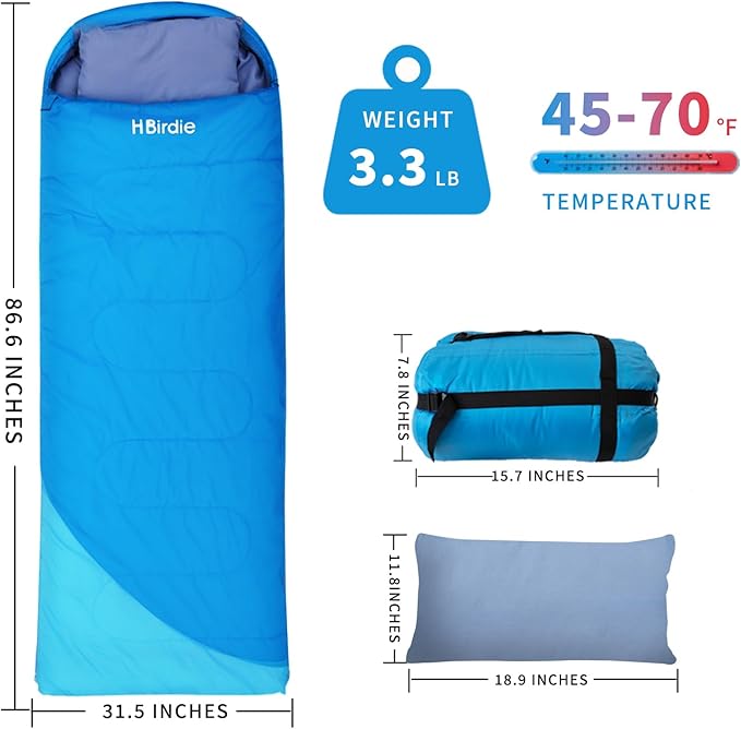 Adult Sleeping Bag with Pillow Comfortable Durable & Waterproof Lightweight for Adults Kids Spring Summer Autumn 3 Seasons Travel Camping Outdoor
