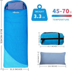 Adult Sleeping Bag with Pillow Comfortable Durable & Waterproof Lightweight for Adults Kids Spring Summer Autumn 3 Seasons Travel Camping Outdoor