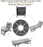 Camping Cot Bed and Chair Integrated, Cots for Camping Five Adjustable Levels, Camping Cots Bring a Blanket Without Taking up Space(Black)