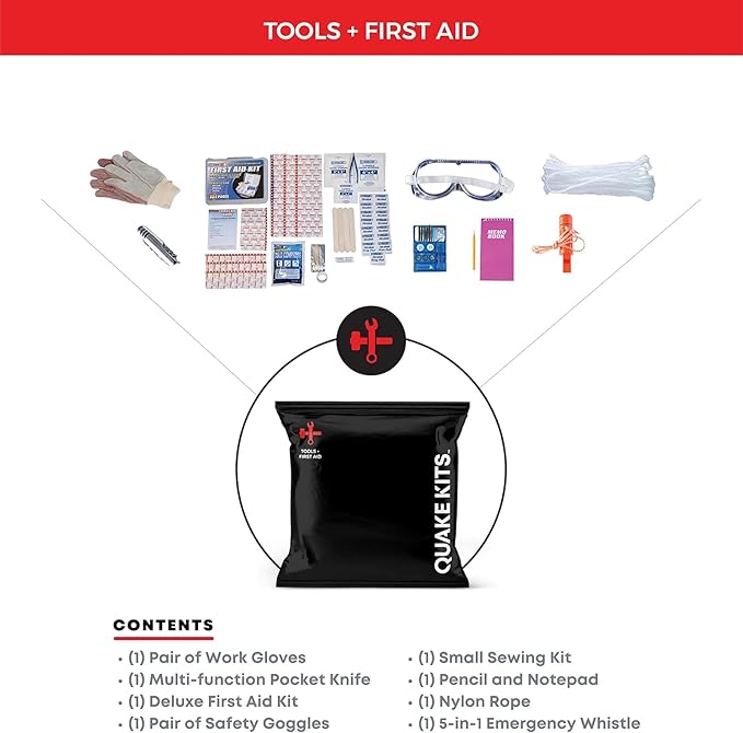 Quake Kits Earthquake Emergency Kit, Go Bag Emergency Backpack, Survival Kits for Disaster Preparedness, 72 Hour Food, First Aid, Water for Hurricanes, Tornado, Storm, Blackout