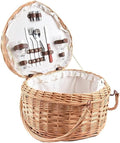 Heart-Shaped Wicker Picnic Basket for 2 with Lid & Foldable Handles, Includes Ceramic Tableware Set, 40x35x22cm, Ideal for Romantic Picnics, Camping, and Outdoor Parties