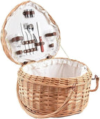 Heart-Shaped Wicker Picnic Basket for 2 with Lid & Foldable Handles, Includes Ceramic Tableware Set, 40x35x22cm, Ideal for Romantic Picnics, Camping, and Outdoor Parties