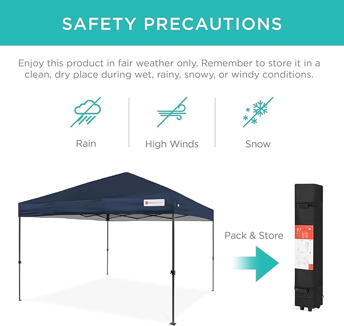 Best Choice Products 10x10ft Pop Up Canopy Tent, Outdoor Shade, 1 Person 1 Minute Set Up, Carry Case, 4 Weight Bags - Navy Blue
