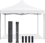 OLIXIS 10x10 Ft Pop Up Canopy Tent, Waterproof Portable Outdoor Shade Canopy with Sand Bags for Beach, Backyard Parties & Events, Pure White