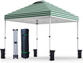 Nazhura 10' x 10' Pop Up Canopy with Sand Weight Bag, Awing for Patio, Freestanding Sun Shelter for Picnic and Camping, One Person Setup, White (Green Stripe)
