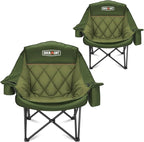 Overmont Oversized XL Camping Chair for Adults - 400lbs Support Heavy-Duty Padded Folding Chair with Side Pocket Cup Holder Cooling Bag for Outdoor Sports Garden Beach Fishing Lawn Green 2pcs