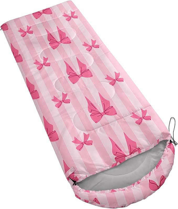 Colorful Bow Sleeping Bag, 3 Season Warm Cool Weather, Hand Drawn Bow Camping Sleeping Bag for Adult, Cute Bowknot Camping Backpacking for Outdoor Traveling Hiking Hunting Gear Equipment