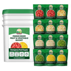 Valley Food Storage Freeze Dried Fruit & Vegetable Bucket | 12 Pouches Variety Pack | Non-GMO Premium Emergency Food Supply, 25 Year Shelf Life | Prepper Food Supplies for Camping & Long-Term Storage