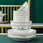 Retro Household Bone Porcelain Tableware Dishes Dishes and Chopsticks Set