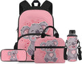Pink Koala Boys Backpacks for Elementary School Bags for Kids 6-8 with Lunch Box Water Bottle Holder with Strap and Pencil Pouch 4 In 1 Lightweight Shoulder Bags Daypack
