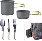 Outdoor Picnic Tableware Set, Portable Hard Aluminium Cooking Utensils for Camping, Hiking, Mountaineering, Picnic and Other Outdoor Activities, Easy to Clean with Cleaning Tools