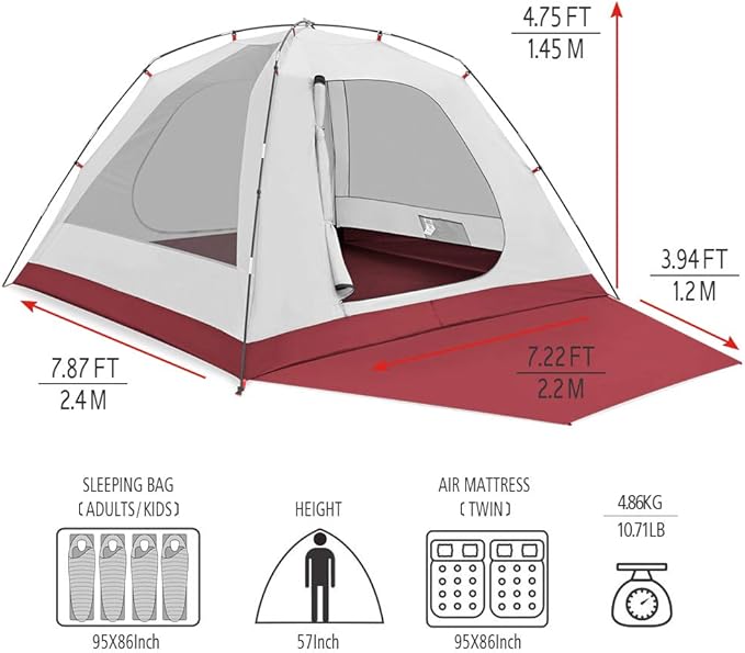 KAZOO 2／4 Person Camping Tent Outdoor Waterproof Family Large Tents 2/4 People Easy Setup Tent with Porch Double Layer | Outdoor, Waterproof, Family, Large, Tents, Easy Setup