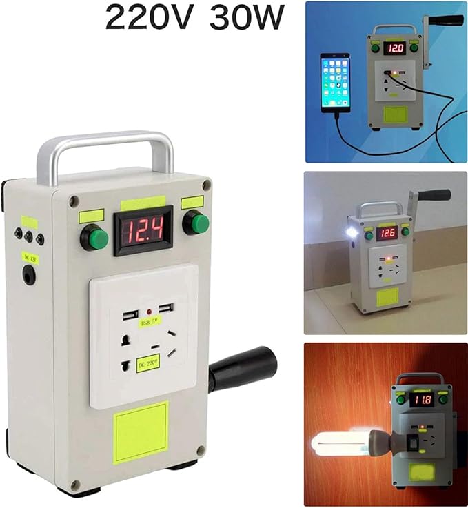 Hand Crank Power Emergency Charger 220V, Portable Outdoor Large Capacity Camping Generator 6600Mah Easy to Store Suitable for Home Power Outages,Off Grid