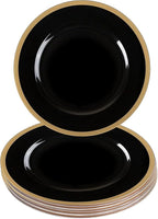 PARTY BARGAINS 13-Inch Charger Plates - 8 Pack, Black Gold Rim, Heavy-Duty Disposable Chargers for Elegant Dining - Ideal for Weddings and Formal Events