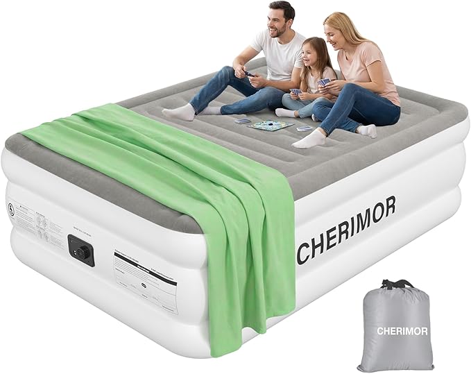 Air Mattress Queen with Built in Pump, 18" Raised Comfort, Anti-Sag Horizontal Beam, 800lbs Heavy-Duty Support Blow Up Mattress, Multi-Layer Leak Proof Air Bed for Home Guests Camping