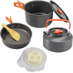 9 Pcs Camping Cookware Set Outdoor Non-Stick Cooking Backpacking Pots Teapots Bowls Set Mess Kit Hiking Picnic Tableware Equipment