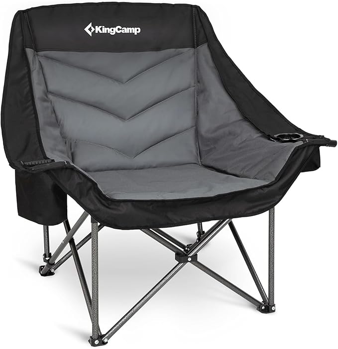 KingCamp Oversized XL Camping Chair, Heavy Duty 500lbs Folding Couch for Adults, Padded Large Comfortable Sofa Seat with Cooler Bag Cup Holder for Outdoor Sports Fishing Patio Lawn