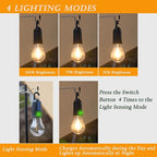 4 Pack Solar Camping Lights Sensor Hanging Hooked Tent Lantern Outdoor USB Rechargeable Bulb Lamp with Clip Hook Keychain 4 Lighting Modes for Christmas Decorations Hiking Backpacking Warm Light