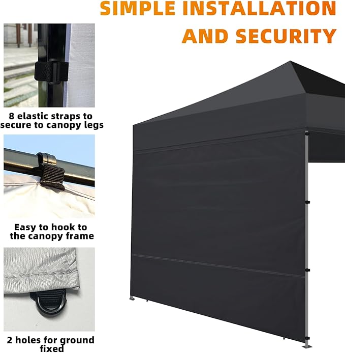 Joramoy Instant Canopy Sidewall 10×10 for Pop Up Tent, Waterproof Sunwall for Straight Leg Canopy with UV Protection, 1 Pack Side Panels Only(10×10, Black)