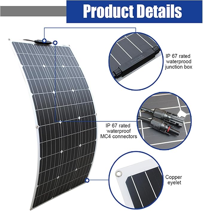 500W Flexible Solar Panels 5x100W 12V Monocrystalline Cell for Battery Charge Marine RV Trailer Boat Cabin Van Car Uneven Surfaces