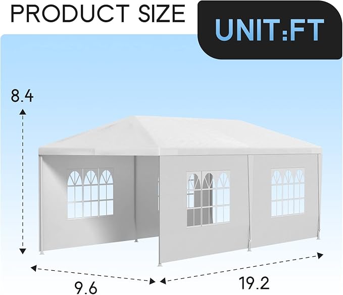 FDW Party Tent 10'x20' Outdoor Canopy Party Wedding Tent Garden Gazebo Pavilion Cater Events -4 Removable Sidewalls,White
