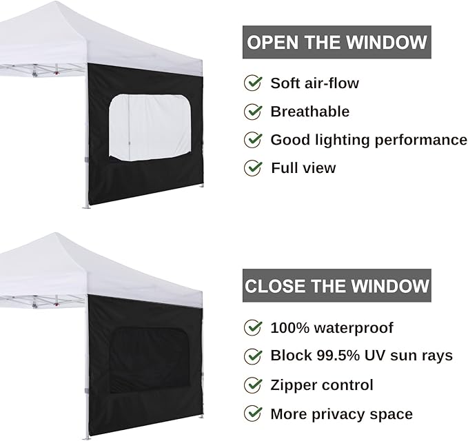 COOSHADE Instant Canopy SunWall 10x10 Canopy SideWall for Pop up Canopy Tent, 1 Pack Sidewall with Mesh Window Only, Black