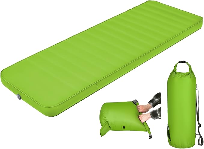 BestComfort Sleeping Pad for Camping with 2-in-1 Air Pump Sack Carry Bag, 4inch Inflatable Camping Mattress for Backpacking Hiking Car Traveling, Waterproof Ultralight Camping Sleeping Mat, Green