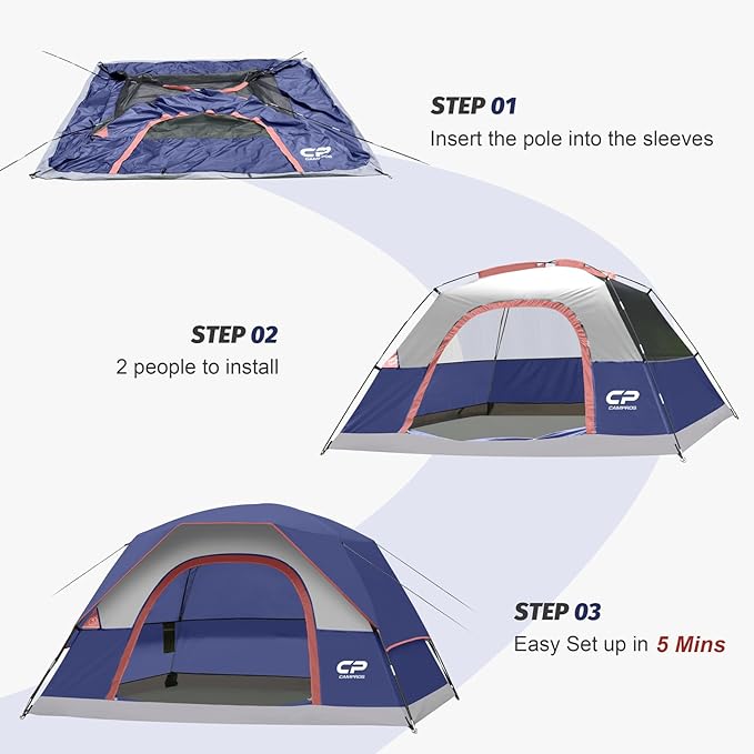 Tents for Camping 4 Person Tent Waterproof Windproof Double Layer Camping Tent, Easy Setup Dome Tent with Large Mesh Windows & Wider Door for Outdoor Camping & Hiking